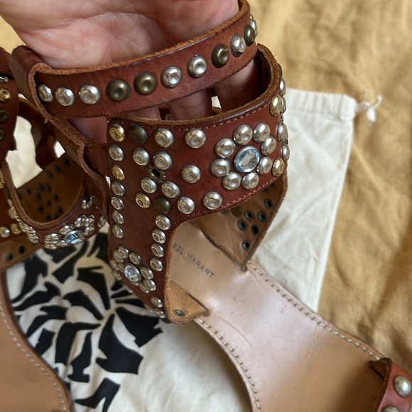 Isabel Marant Elvis Embellished Studded Sandals Cognac Sz 6 / 36 - Picture 10 of 15